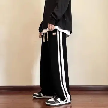 Mens High Waist Baggy Sweat Pants - Track Pants with 2 Side