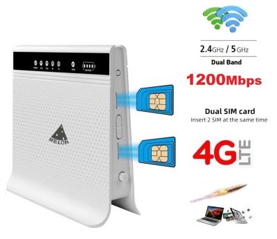 4G Dual Sim Card เราเตอร์ ใส่ซิม ปล่อย Wi-Fi,1200Mbps Dual-Band 2.4G+5G รองรับการใช้งาน 3G+4G, 6 External+Internal High Gain Antennas,Home High-Performance