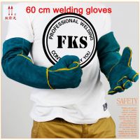 High quality blue gloves work leather wear big yards 60cmwelding gloves heat mechanic gloves full leather