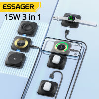 Essager 15W 3 In 1เครื่องชาร์จแบตเตอรี่ไร้สายแม่เหล็กสำหรับ IPhone14 13 12 Pro Max แท่นวางมือถือแท่นวางชาร์จไฟได้รวดเร็วสำหรับนาฬิกา Apple 8 7 AirPods