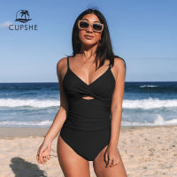 CUPSHE บิด Ruched ชุดว่ายน้ำชิ้นเดียวสำหรับผู้หญิงแข็งสีดำเซ็กซี่ตัดออก Monokini ชุดว่ายน้ำ2023ชุดว่ายน้ำ B Eachwear