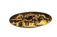 C&amp;C HOME Hand Painted Chinoiserie Tole Tray in Black ของตกแต่งบ้าน ถาด ถาดใส่ของ ถาดอาหาร ลวดลายสีทอง