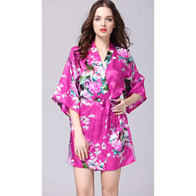 2021Women Faux Satin Silk Nightgowns Sleepwear Female Peacock Print Pajamas Plus Size Sexy Cute Home Clothing Soft Cozy