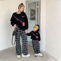 Mom And Daughter Matching Fashion Clothes Womens Plaid Cotton Linen Pants For Baby Winter Warm Trousers Parent-Child Pair Look