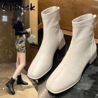 รองเท้าบูตมาร์ตินสำหรับผู้หญิง,ใหม่35-43 Sepatu BOOT Pendek MODE Korea ส้นสูงปานกลางฤดูใบไม้ร่วงฤดูหนาว