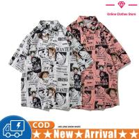 ผู้ชาย One Piece พิมพ์เสื้อยืดฤดูร้อนบางแขนสั้นเสื้ออินเทรนด์ Casual Lapel Shirt