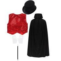 Kids Cosplay Costumes Cloak Outfit Waistcoat Cape Hat Magic Wand Gloves Set For Magician Role Play Choir Jazz Dance Stage