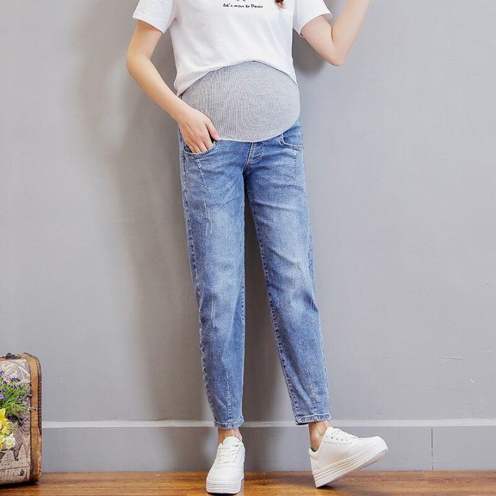 กางเกงยีนส์คนท้องผ้ายีนส์ทรงหลวมสำหรับหญิงตั้งครรภ์กางเกงยีนส์ตรงกางเกงคนท้องวินเทจ