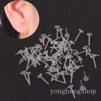 50pcs/bag Simple Style Anti Allergy Transparent Ear Studs Needle Earplugs Rod Plastic Hypoallergenic DIY Ear Accessory