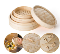 Houseeker 20/15/10ซม. รอบไม้ไผ่ Steamer จีน Steamed Buns เกี๊ยว Rack Dim Sum ตะกร้าข้าวพาสต้าหม้อหุงข้าว Handmade