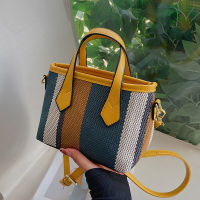 Womens Canvas Striped Contrast Color Bag Shoulder Bag 2022 New Korean Style Trendy Hand Bag Simple Fashion Small Square Bag