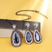 [COD] AliExpress wish European and explosive necklace earrings two-piece set retro family style zircon wholesale