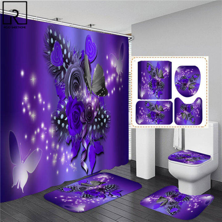 big-butterfly-beautiful-polyester-shower-curtain-134pcs-bathroom-waterproof-curtains-bath-mat-set-toilet-lid-cover-wc-supplies