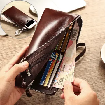 Luxury Men's Long Leather Wallet Big Capacity Card Phone Holder Handbag  Zipper