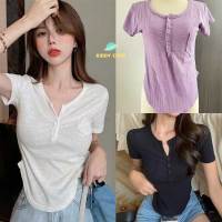 พร้อมส่ง เสื้อยืดเเขนสั้นเข้ารูป แฟชั่นฤดูร้อน สําหรับสตรี