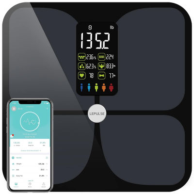Lepulse Scales for Body Weight and Fat, Lescale Large Display Weight Scale, High Accurate Body Fat Scale Digital Bluetooth Bathroom Scale for BMI Heart Rate, 15 Body Composition Analyzer Sync with Fitness App Black