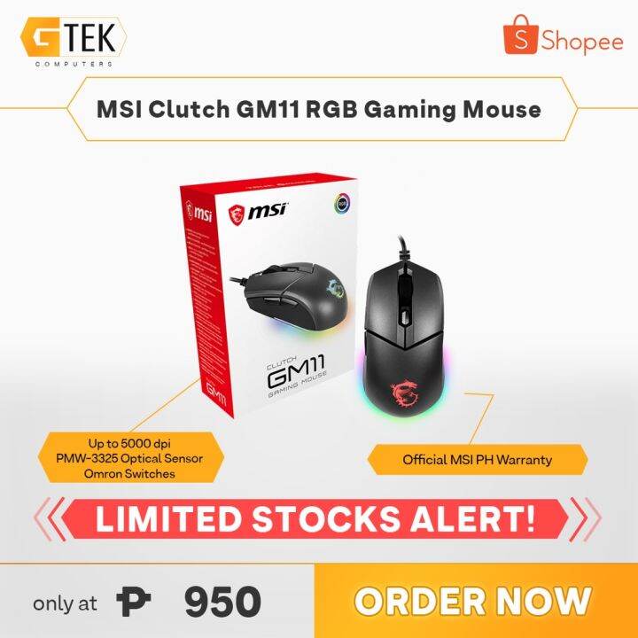 MSI Clutch GM11 Gaming Mouse with RGB Mystic Light 5000 DPI Lazada PH