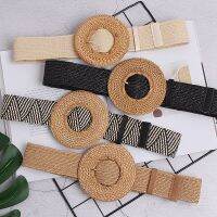 Straw Knitted Round Buckle Personality Long Wide Belt Tide All-Match