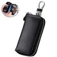 Genuine Leather Man Key Wallets Short Square Cowhide ID Card Holder Zipper Multi-function Car Keychain Housekeeper Key Organizer