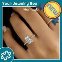 Her Lab Jewelry | ของแท้แหวนเพชรมอยส925C เงินแท้เพชร1-2กะรัตสุดสุกใสรายงานกราต้นฉบับ100% ผ่านตัวเลือกเพชรแหวนเพชรทรงสี่เหลี่ยม4ง่ามแหวนแต่งงานแฟชั่นสำหรับผู้หญิงเครื่องประดับอัญมณี