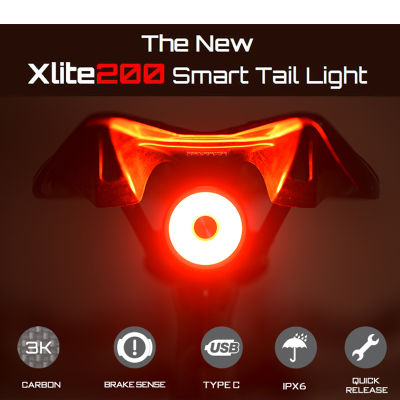 Enfitnix Xlite200สมาร์ทจักรยานแสงคาร์บอนไฟเบอร์น้ำหนักเบา IPX6 USB ชาร์จไฟท้ายไฟฉายสำหรับจักรยานจักรยานเสือภูเขา
