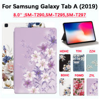 สำหรับ Galaxy Tab A Samsung (2019) SM-T290ขนาด8.0นิ้ว SM-T295พุ่มไม้ลายดอกไม้ฝาครอบป้องกันแท็บเล็ตแฟชั่น SM-T297ปกหนัง PU พับฝาเป็นฐานคุณภาพสูง