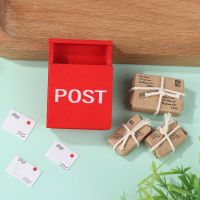 1set Dollhouse Mini Letterbox Red Mailbox With Mail Sack Postcard Garden Decor 1:12 Doll House Christmas Door Scene Decoration