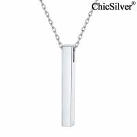 Chicsilver สร้อยคอจี้บาร์แนวตั้งส่วนบุคคล925เงินสเตอร์ลิงชื่อที่เรียบง่ายเครื่องประดับที่ละเอียดอ่อนสำหรับผู้หญิง