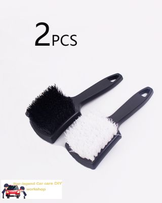 2 Pcs Auto Tire Rim Brush Wheel Hub Cleaning Brushe Car Wheels Detailing Cleaning Accessories Black White Tire Auto Washing Tool