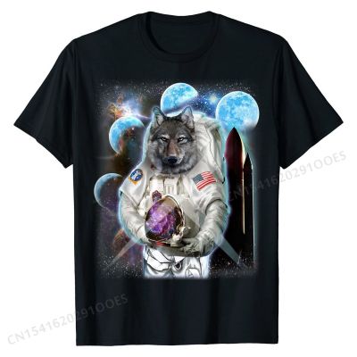 Commander Wolf in Astronaut Suit, Space Shuttle Moon T-Shirt Cotton Tops Shirts Casual Fitted Printed On Tshirts