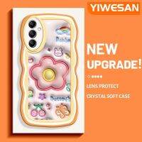 YIWESAN เคส A14ปลอกสำหรับ Samsung 5G A14 4G ลายดอกไม้มาคารอนครีมลายคลื่นสวยงามแฟชั่นเคสโทรศัพท์โปร่งใสเรียบง่ายปกป้องกล้องเคสนิ่มแบบใสเคสซิลิโคนกันกระแทก