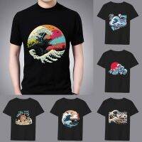 Tshirt Mans Classic Black Anime Street Sunset Wave Series Simple Youth Commuter Wear Comfortable