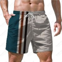 Summer New Mens Shorts Beach Pants Solid Stripe 3D Print Hawaiian Leisure Beach Style Mens Drawstring Home Basketball Shorts