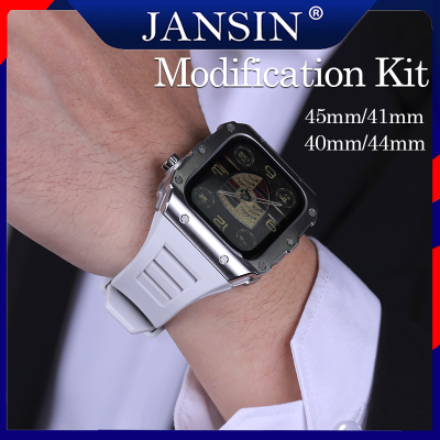 สายนาฬิกาข้อมือซิลิโคน พร้อมเคส สําหรับ i Watch Series 8 7/6/SE 45mm 44mm สาย สำหรับ Apple Watch 8 45mm Modification Kit