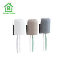 BestoreHome ที่แขวนแปรงสีฟัน แบบติดผนัง ไม่ต้องเจาะ พร้อมแก้วน้ำ