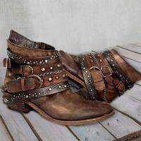 【CW】 New Cowboy Woman Metal Rivet Chunky Heel Punk Walking Ridding Ladies