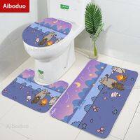 【LZ】▤❃  Aiboduo bonito dos desenhos animados gatos não deslizamento flor 3 pçs/set anime kitty tapete de banho tampa do banheiro tapete do banheiro conjunto