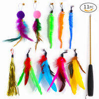 พู่ Hair Ball Feather หัวเปลี่ยน Retractable Cat-Friendly Fishing Rod Cat Toys Interactive Products For Cats