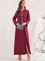 Eid Mubarak สีแดง abaya ดูไบโมร็อกโกอาหรับตุรกีอิสลามมุสลิม Hijab ชุดเจียมเนื้อเจียมตัว kaftans สำหรับชุดสตรี djellaba ผู้หญิง