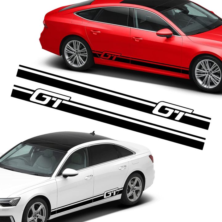 สติกเกอร์ลายกราฟิกไวนิลracingอุปกรณ์ตกแต่งสติกเกอร์สำหรับรถยนต์สีดำสติกเกอร์ติดข้างรถสวยสะดุดตา-200cmx12-5cm-1ชุดมี2ชิ้น