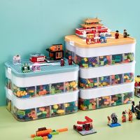 ✻♂ Kids Building Blocks Storage Box Adjustable Lego-Compatible Storage Container Plastic with Handle Grid 2 Layer Toy Organizer