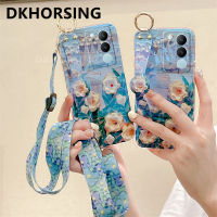 DKORSING เคสโทรศัพท์บลูเรย์หรูหราสำหรับ VIVO V29 5G ภาพวาดดอกไม้ปลอกโทรศัพท์มือถือ Vivo V29เคสหลังซิลิโคน TPU VIVOV29 5G พร้อมสายรัดข้อมือและสายรัดข้อมือ