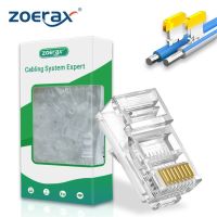 ZoeRax RJ45ผ่านการเชื่อมต่อ100ชิ้น CAT6a Cat6 RJ45ปลั๊กแบบโมดูลาร์ที่เชื่อมต่อเครือข่าย Utp/stp ชุบทอง1.1มม./1.2มม. ปลายรูสำหรับสายเคเบิลอีเทอร์เน็ต