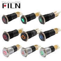 FILN 14mm 12v 24v symbol dash panel warning light indicator lamp metal car boat led dashboard indicator light signal lamp black