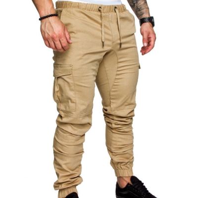 New Fashion Men Jogger Pants Casual Solid Color Pockets Waist Drawstring Ankle Tied Skinny Cargo Pants Size XS-4XL