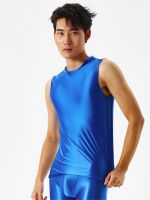 hot【DT】 Men Color Sport Outfits Gloosy Sheer See Through Top Tight Elastic