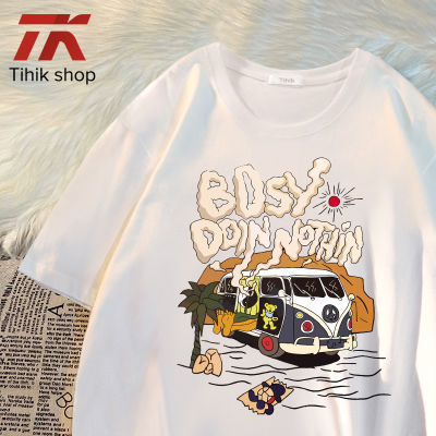 Tihik เสื้อยืดแขนสั้นผู้หญิงคอกลมพิมพ์ลายรถลายการ์ตูนโอเวอร์ไซส์จากจีน