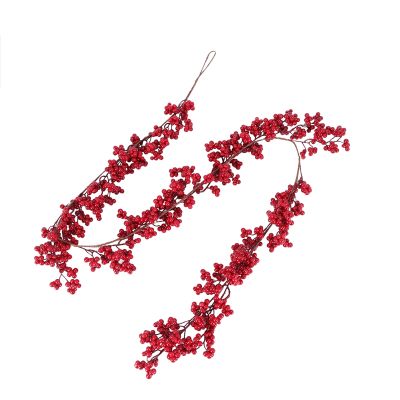 5.9 Ft Christmas Red Berry Garland Artificial Burgundy Red Pip Christmas Garland for Fireplace Decorations Holiday Decor