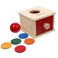 Montessori Object Permanence Box Coin Ball Wooden Textile Drum Drawer Box Kids Sensory Toys Baby Learning Educational Toys