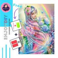 ลาย สาวสวย Rainbow พร้อมครอสติสคริสตัล 5d diy diamond painting แบบเม็ด ติดเต็ม เม็ดกลม แถมชุดพื้นฐาน พร้อมส่งพรุ่งนี้ มีประกันเม็ดสีเติมฟรี EnjoyDIY toys